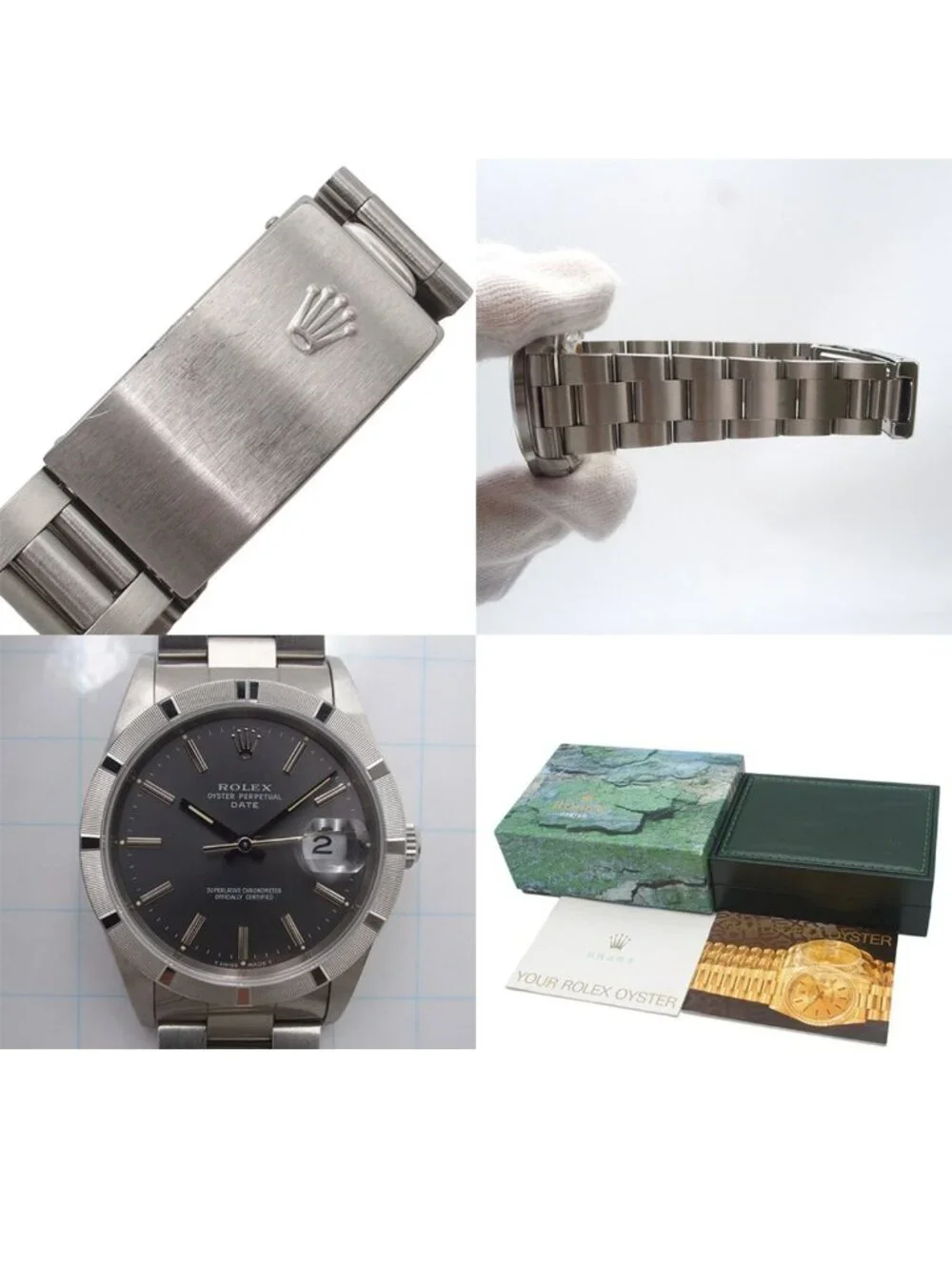 Rolex Oyster Perpetual Date Bracelet Gray Stainless Steel Watch Automatic OH